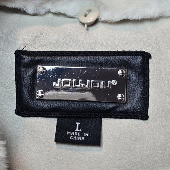 Jou Jou Faux Leather Jacket Large Women's Vegan Cream Beige - Picture 7 of 10